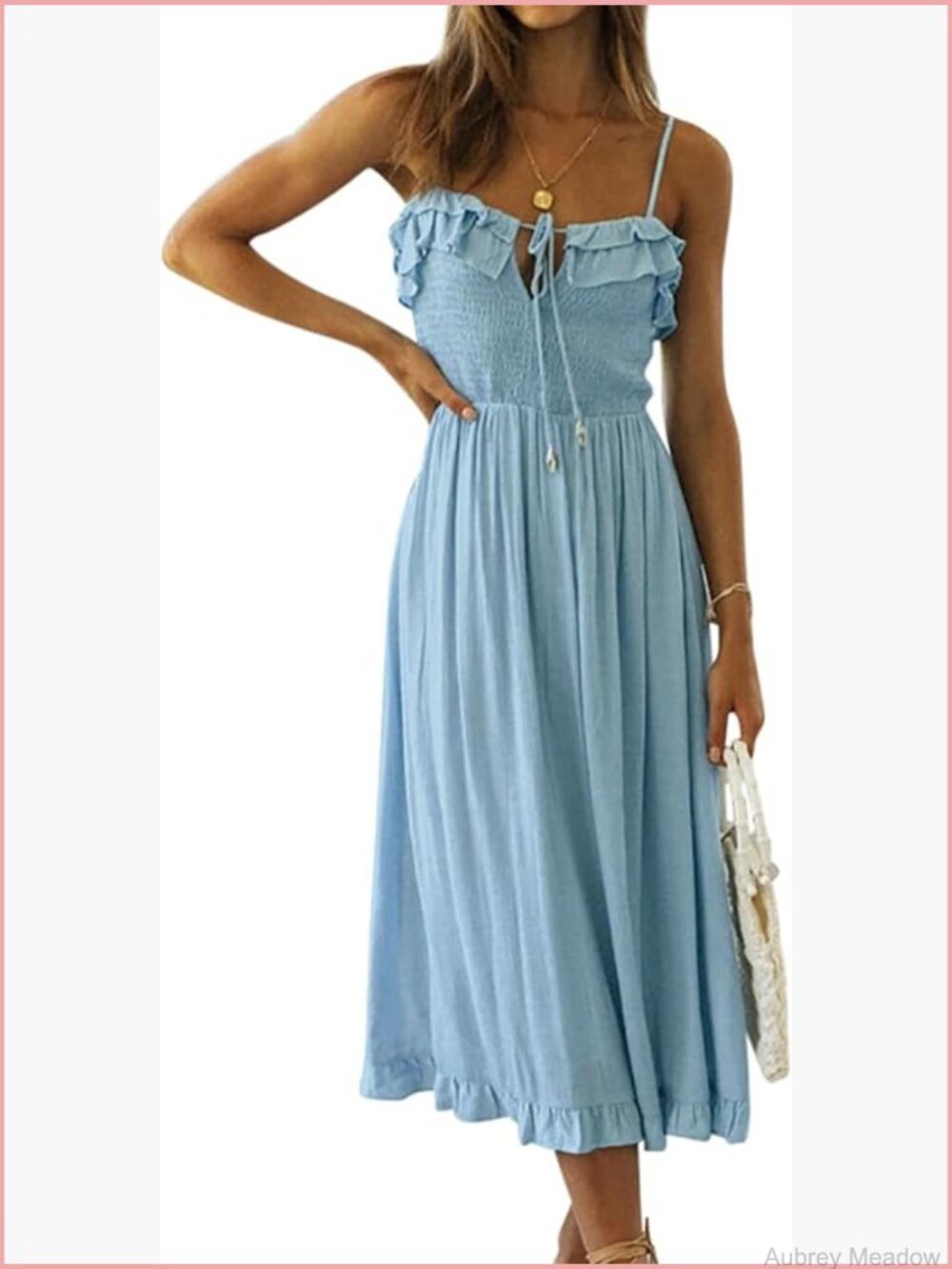 Sleeveless V-Neck Ruffle Midi Boho Dress Summer Casual Flowy A-Line - Picture 1 of 7